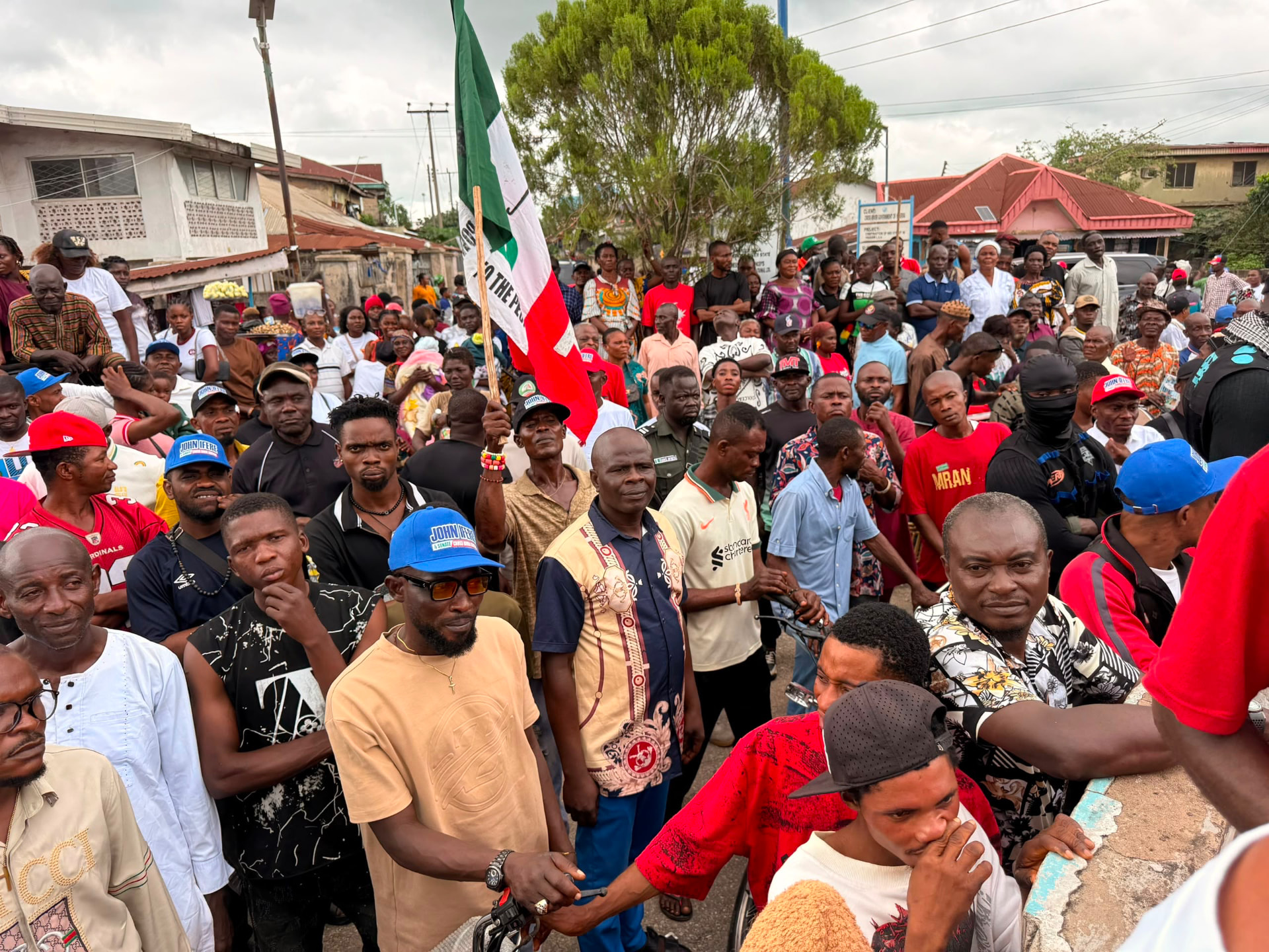 Wide shot of a massive campaign crowd